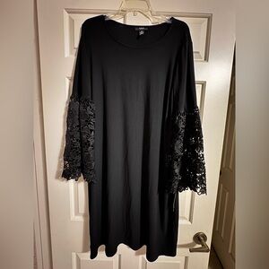 Alfani midi Black Dress with Lace Sleeves Sz 16W